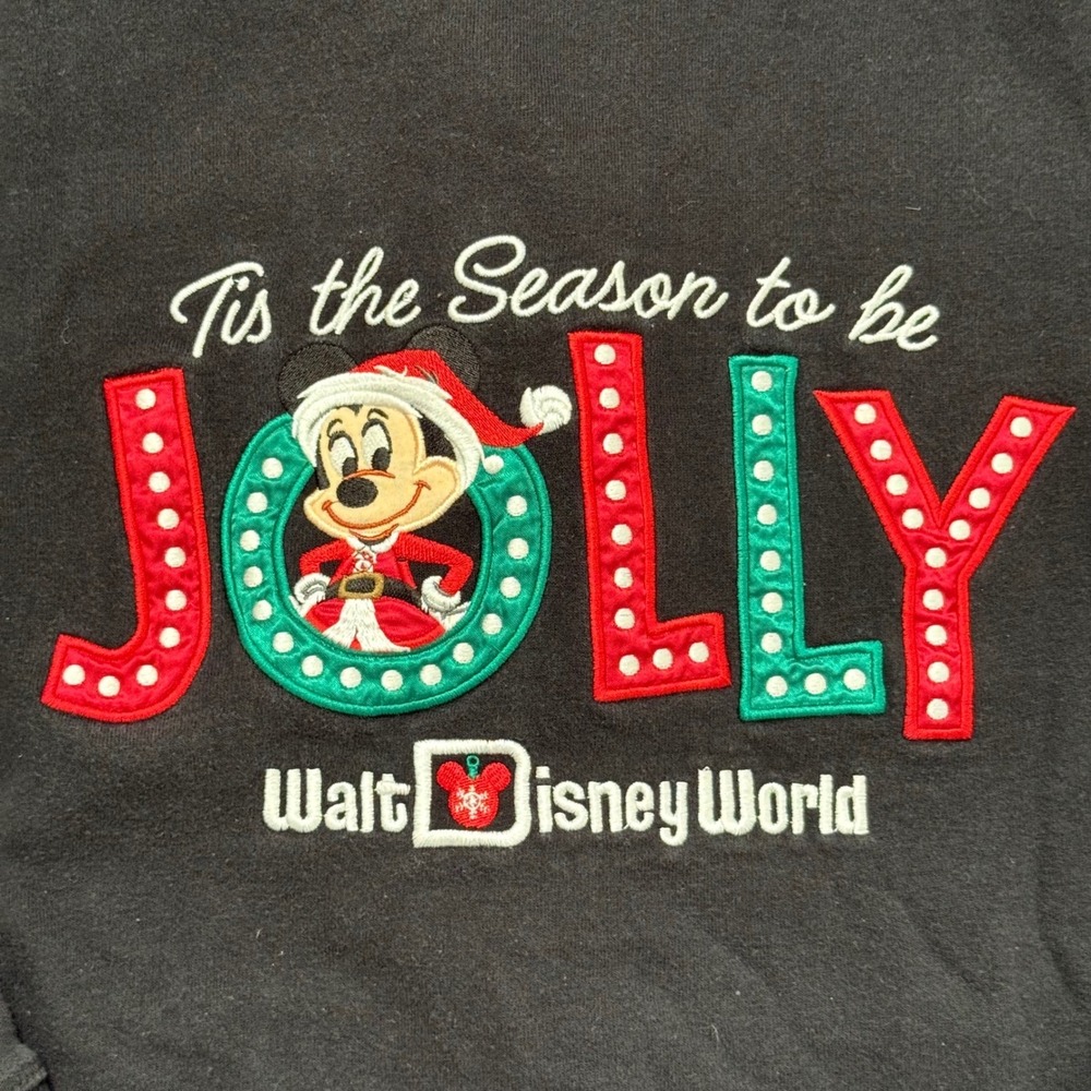 Disney Mickey Christmas "Tis the Season to be Jolly" Zip Up Hoodie XL Black - Picture 5 of 8